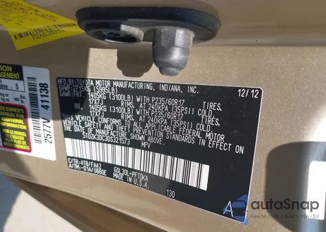 2013 Toyota Sienna L V6 7 Passenger z USA, uszkodzony, nr VIN 5TDZK3DC3DS321573